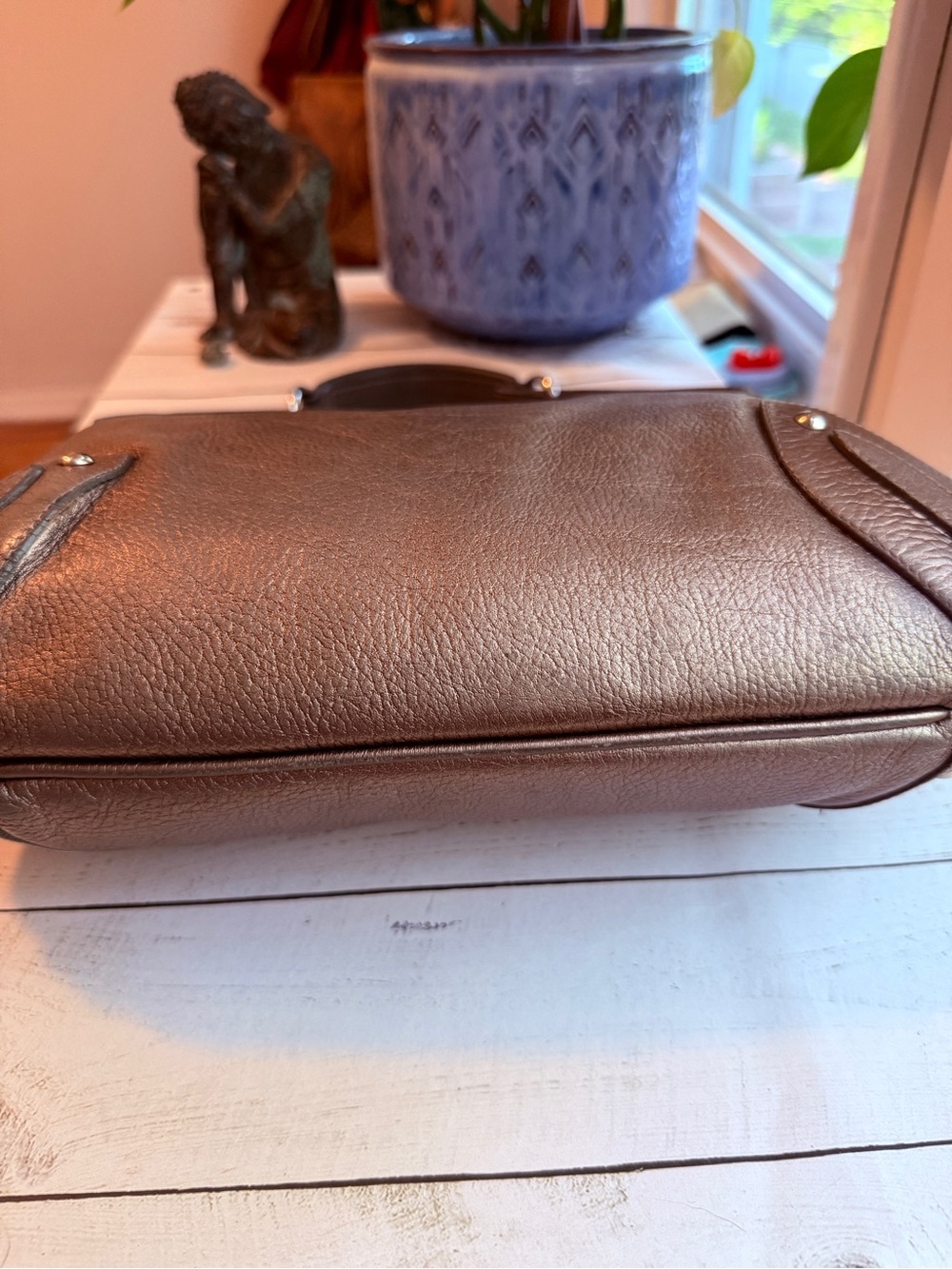 Furla | Vintage Metallic Taupe Pebbled Leather Hobo‎ Shoulder Bag - Picture 6 of 15